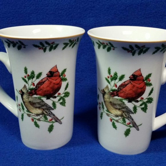 Cardinals In Holly Latte Mug Set Living Quarters Your Home Your Style Set of 2 - Picture 2 of 10